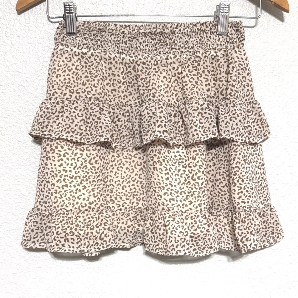 Altar'd State Tiered Ruffled Mini Skirt Small Smocked Brown Y2K Boho Cottagrcore